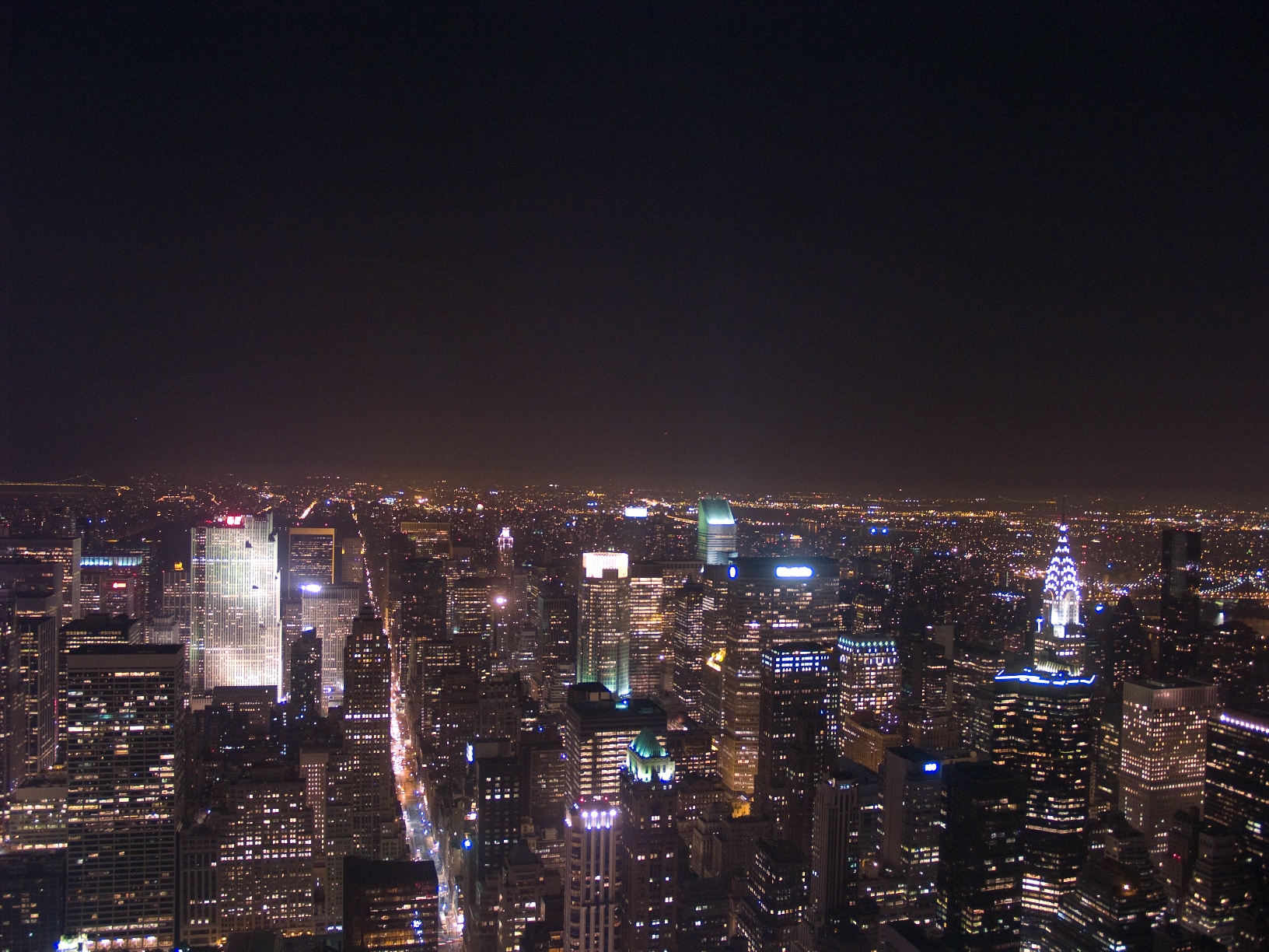 manhattan at night viewed from empire state building