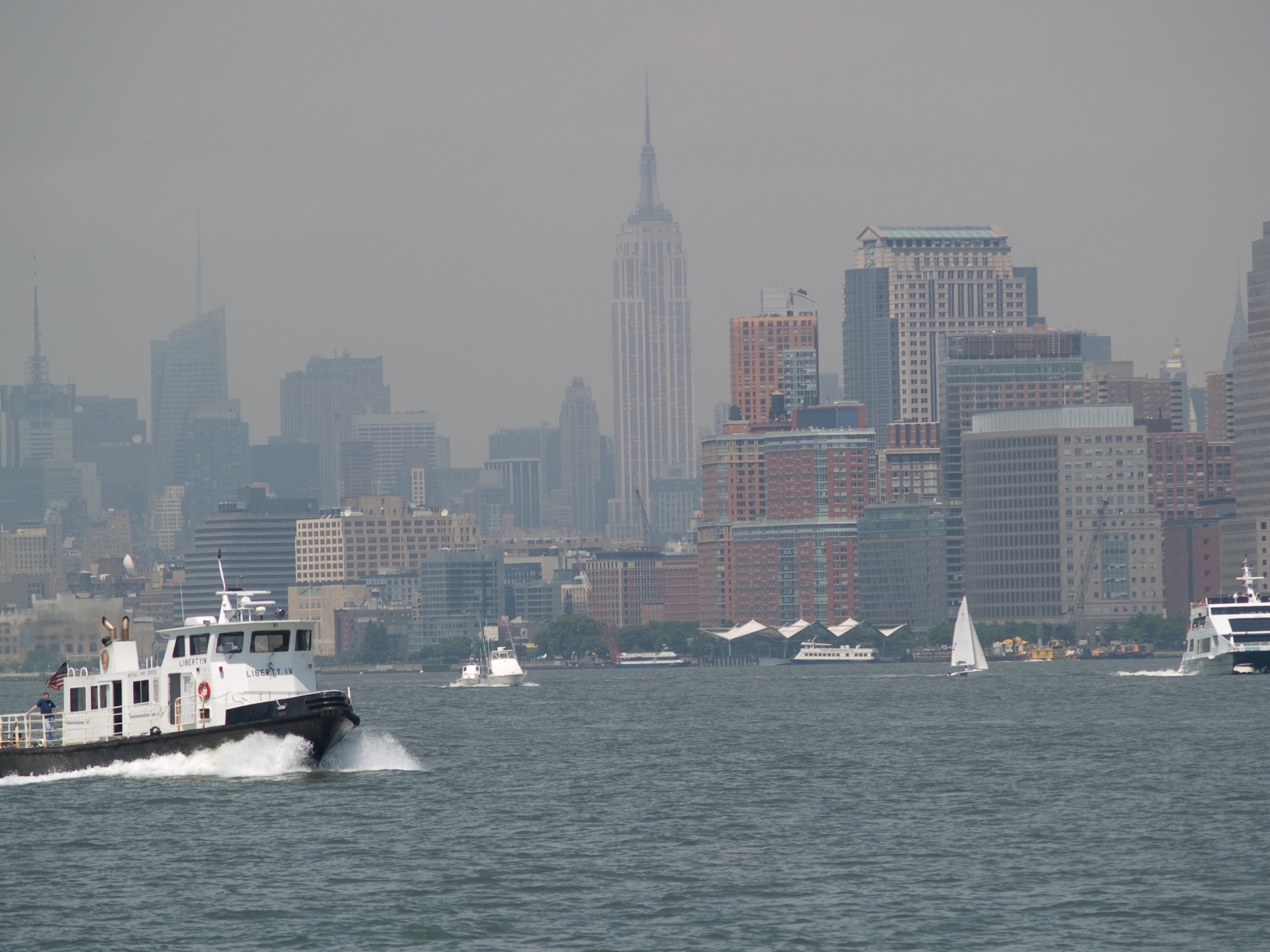 manhattan skyline from liberty island